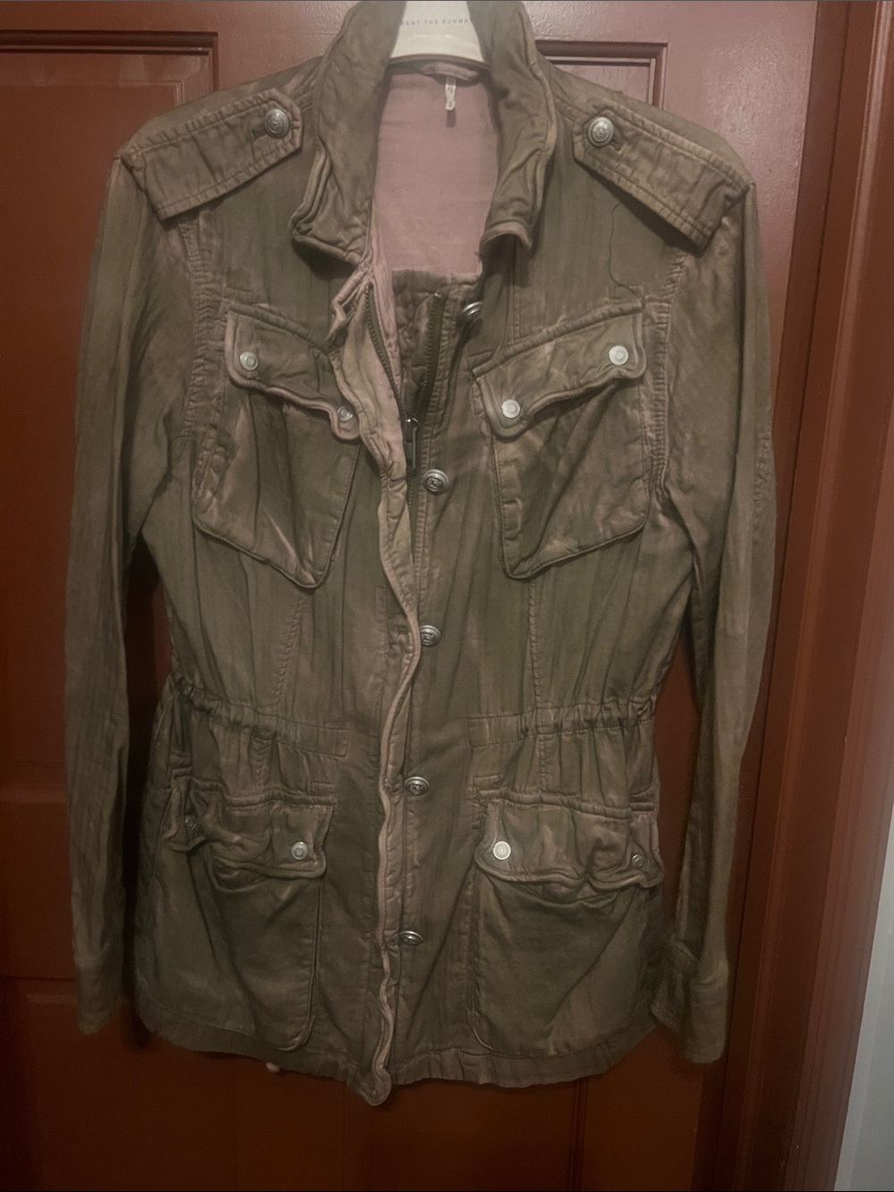 Free People Olive Green military Utility Jacket with Pocket Details